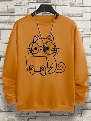 VILZSTUDIOS Nerdy Cat Print Loose Long Sleeve Top