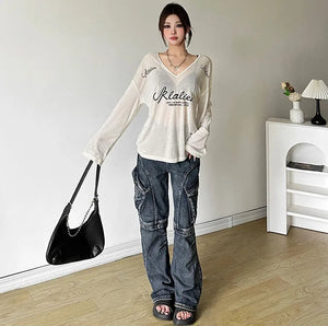 VILZSTUDIOS Trendy Oversized Loose Letter Print Top