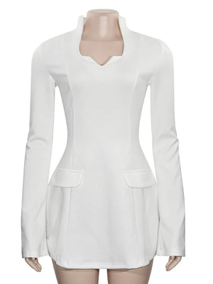 VILZSTUDIOS Elegant Sexy Deep V-Neck White Dress