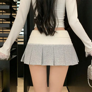 VILZSTUDIOS Lace Pleated High Waist Mini Skirt