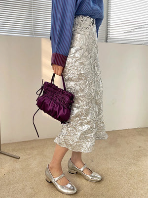 VILZSTUDIOS Metallic Silver Glitter A-Line Skirt