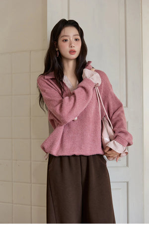 VILZSTUDIOS French Style Stand Collar Long Sleeve Top