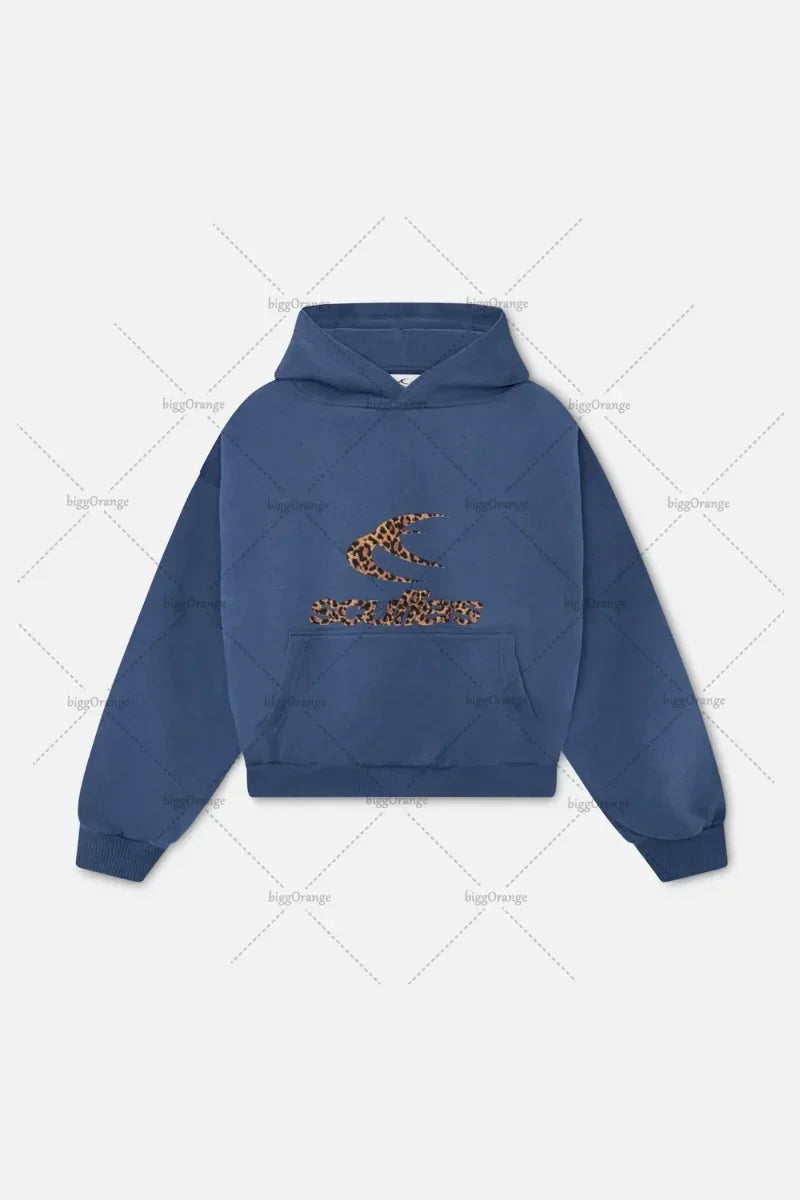 VILZSTUDIOS Leopard Print Retro Letter Print Hoodie