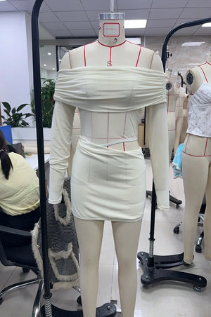 VILZSTUDIOS Sexy Ruched Off-Shoulder Bodycon Dress Women