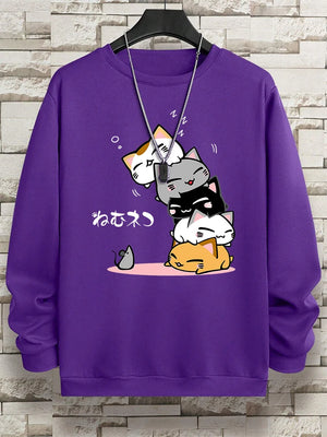 VILZSTUDIOS Cute Sleepy Stacked Cats Sweater