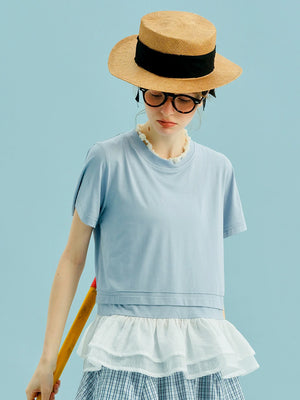 VILZSTUDIOS Light Blue Ruffle Hem Boho Shirt