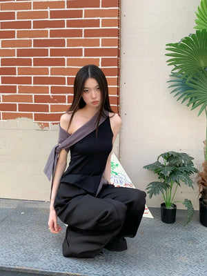 VILZSTUDIOS Black Striped Asymmetrical Blouse
