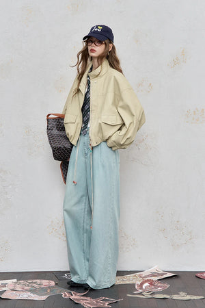 VILZSTUDIOS Y2K Streetwear Beige Loose Jacket