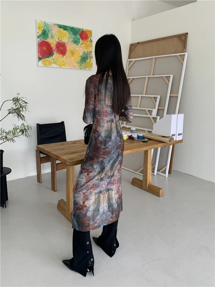 VILZSTUDIOS Vintage Multicolor Mesh Long Shirt