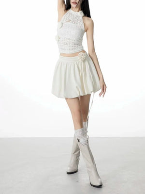 VILZSTUDIOS Sexy Sleeveless Vest High Rise Pleated