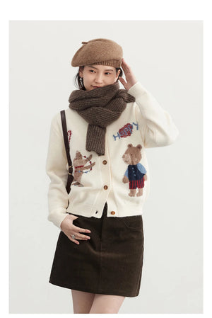 VILZSTUDIOS Retro Jacquard Happy Bear Cardigan