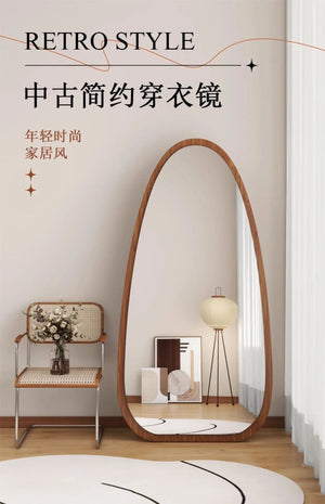 VILZSTUDIOS Bedroom Wooden Mirror Circular Standing Oval Big Decoration Full Body Modern Mirror Living Room Floor Espelhos Home Decorations