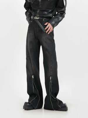 VILZSTUDIOS Washed Black Baggy Stacked Flare Jeans