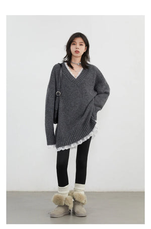 VILZSTUDIOS Casual Loose V-Neck Knit Sweater