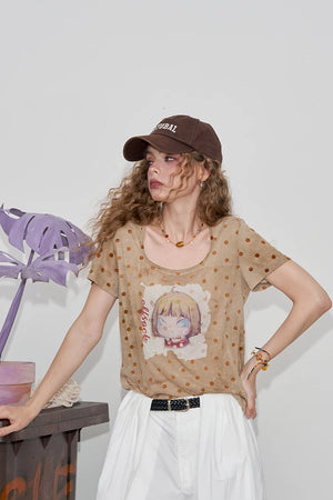 VILZSTUDIOS Polka Dot Cartoon Print T-Shirt