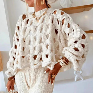 VILZSTUDIOS Chic Hollow Out Crew Neck Sweater