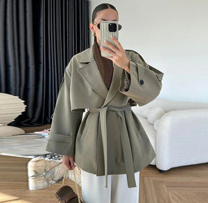 VILZSTUDIOS Stylish Belted Short Trench Coat