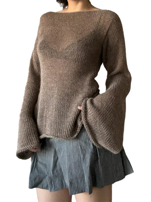 VILZSTUDIOS Backless Knit Boat Neck Knitted Top