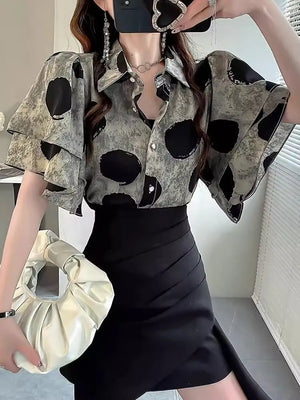 VILZSTUDIOS Light Butterfly Print Short-Sleeve Blouse