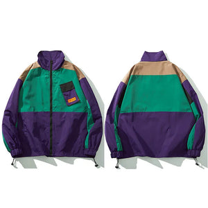 VILZSTUDIOS Retro Color Block Patchwork Windbreaker Jacket