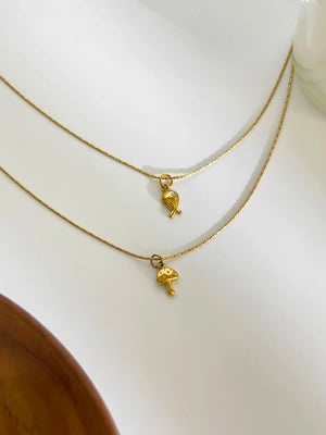 VILZSTUDIOS 18K Gold Plated Mushroom & Whale Pendant Necklace