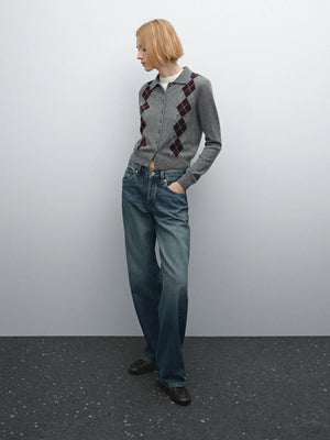 VILZSTUDIOS Grey Polo Collar Knitted Cardigan