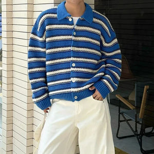 VILZSTUDIOS Vintage Striped Crochet Button-Up Cardigan