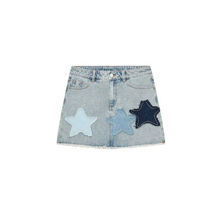 VILZSTUDIOS Stylish Star Print Light Denim Mini Skirt
