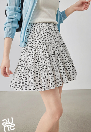 VILZSTUDIOS Floral Bubble Wrinkled Summer Mini Skirt