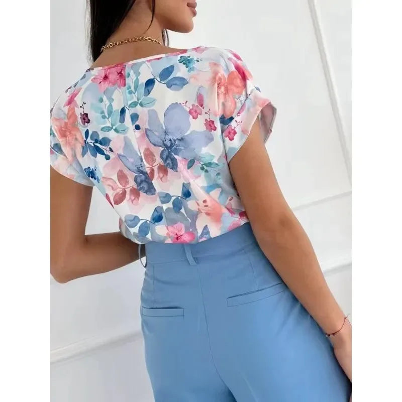 VILZSTUDIOS Floral Loose Round Neck Blouse