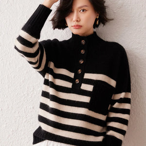 VILZSTUDIOS Cozy Striped High Neck Cashmere Sweater