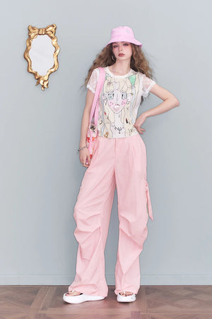 VILZSTUDIOS Sweet Cool Pink Casual Parachute Pants