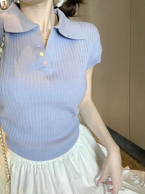 VILZSTUDIOS Chic Pleated Lapel T-Shirt