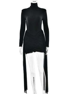VILZSTUDIOS Elegant Long Sleeve Bandage Zipper Dress