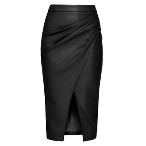 VILZSTUDIOS Elegant High Waist Black Leather Skirt