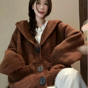 VILZSTUDIOS Oversized Loose Knitted Hooded Cardigan