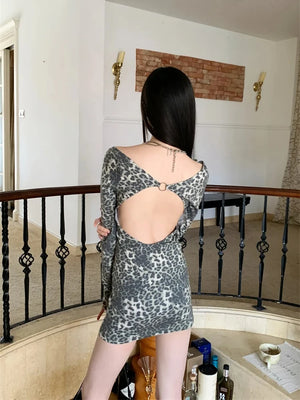 VILZSTUDIOS Leopard Backless Sexy Long Top