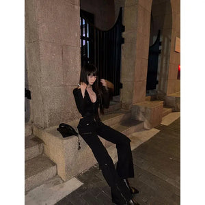 VILZSTUDIOS Chic Deep V Neck Zipper Shirt
