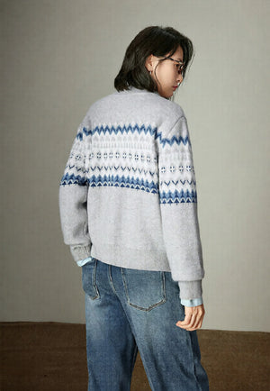 VILZSTUDIOS Vintage Nordic Stand Collar Cardigan