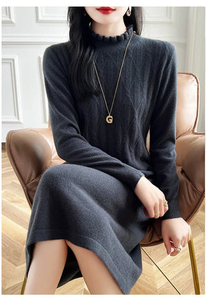 VILZSTUDIOS Cozy Wool High Neck Knitted Midi Dress