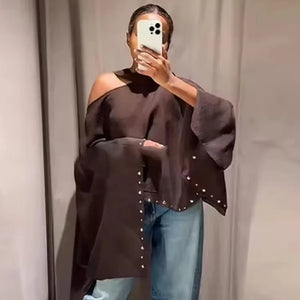 VILZSTUDIOS Elegant Brown Sheer Poncho
