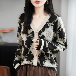 VILZSTUDIOS Chic V-Neck Jacquard Cardigan