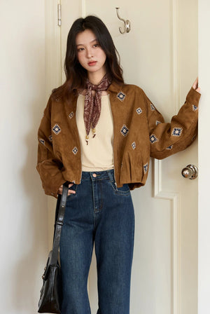 VILZSTUDIOS Brown Embroidered Retro Jacket