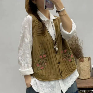 VILZSTUDIOS Embroidered Knit Sleeveless Cardigan