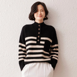 VILZSTUDIOS Cozy Striped High Neck Cashmere Sweater