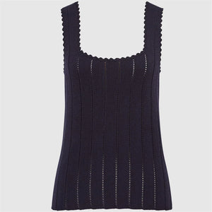 VILZSTUDIOS Hollow Out Lace Trim Knit Tank Top