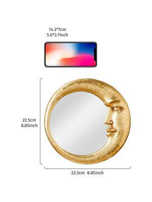VILZSTUDIOS 1PC, resin material gold face meniscus round decorative hanging mirror, decorative home art pendant, creative makeup mirror.