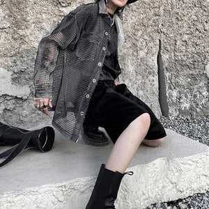 VILZSTUDIOS Y2K Transparent Mesh Casual Shirt