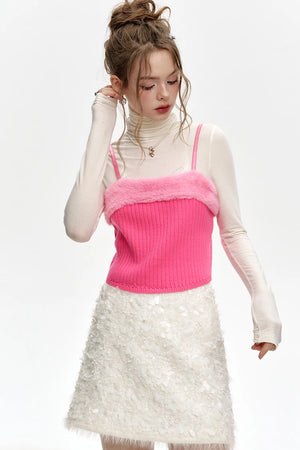 VILZSTUDIOS Sequined Bowknot Turtleneck Slim Top