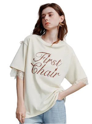 VILZSTUDIOS Stylish Short Lace Sleeve T-Shirt